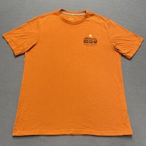 REI‎ Co-op Shirt Mens Medium Orange Graphic Trail Supplies Made in USA Crewneck
